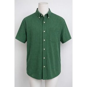 Van Heusen Mens Green Micro Grid Button Down Shirt Short Sleeve Classic Fit M